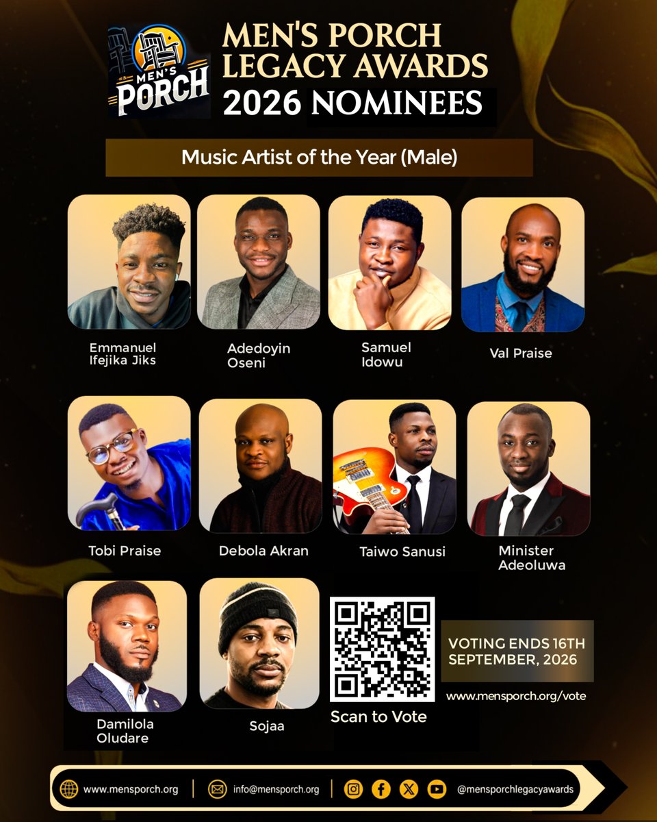Damilola Oludare, Music Director of The Regenerated, nominated for Male Music Artist of the Year at the Men's Porch Legacy Awards 2026