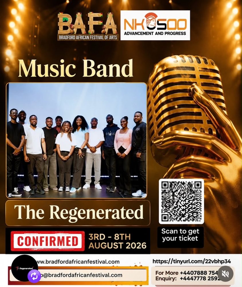 Bradford African Festival of Arts 2026 flyer featuring The Regenerated