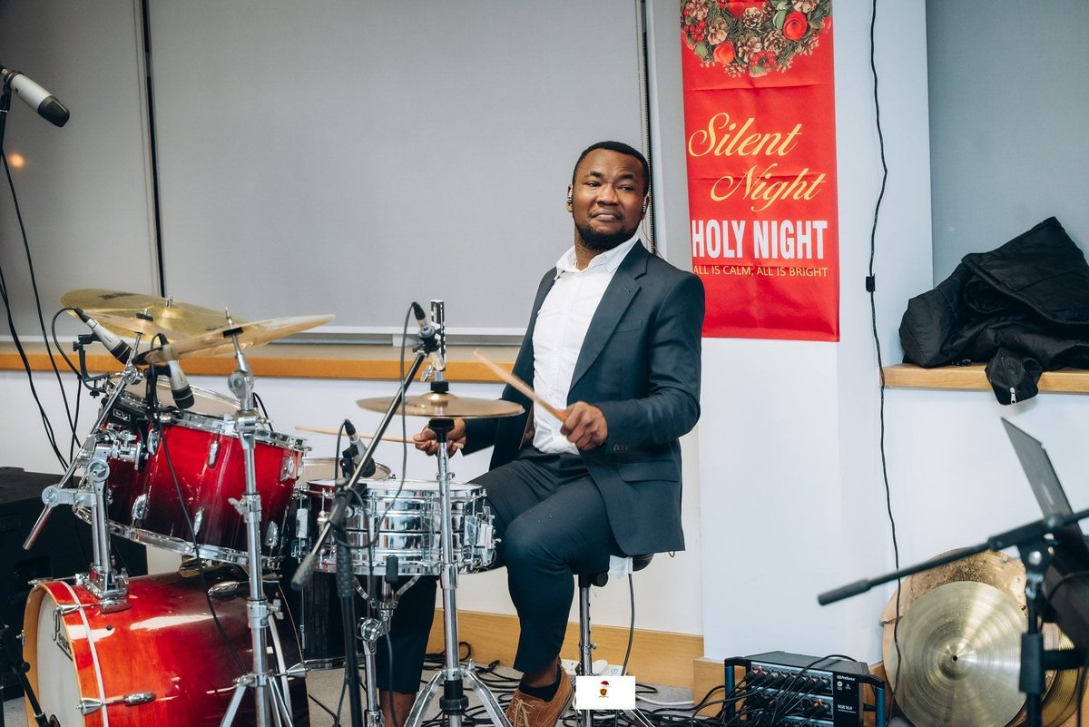 Drummer playing at a carol evening