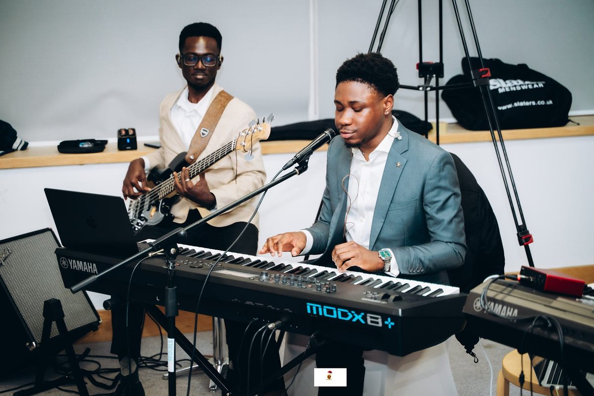 Young musicians on bass and keys